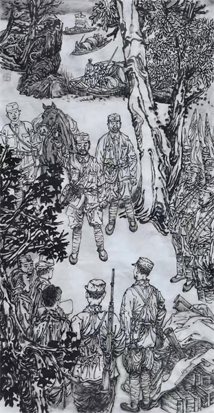 “烽火丹青”抗战主题书画展开幕 105件力作镌刻山河壮歌_fororder_6、徐惠泉 战斗在大江南北的新四军