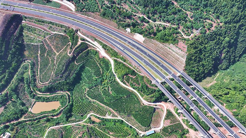 眉山仁寿：路网畅通 发展加速_fororder_2025年6月15日，航拍四川省眉山市仁寿县大化镇天府大道二峨山段。-07