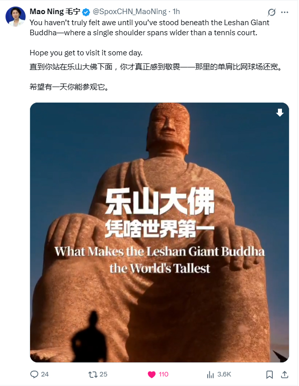 外交部发言人毛宁向全球推介乐山大佛_fororder_图片-1